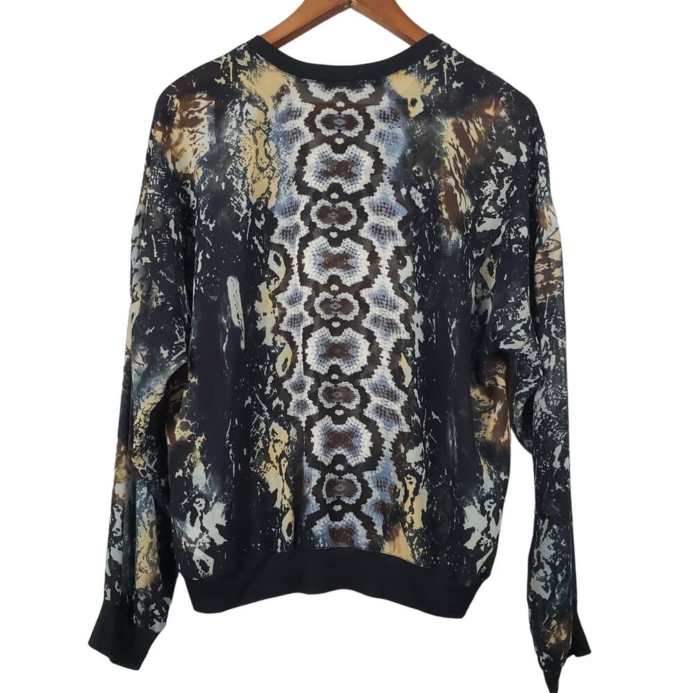 cAbi Sheer Blouse Long Sleeve Snakeprint Top Pullover - M